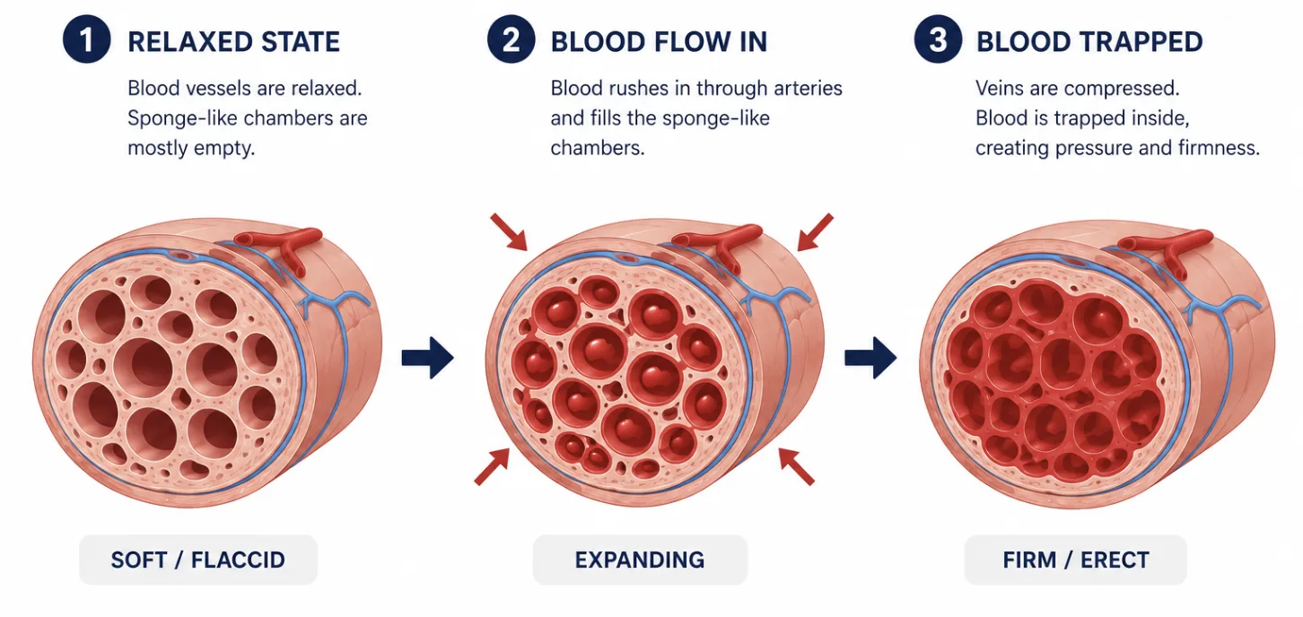 Diagram: an erection is a sponge filling up with blood